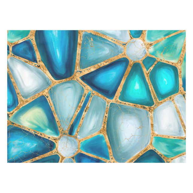 Watercolor and gold cells - ocean tablecloth (Front (Horizontal))