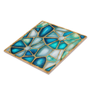 Watercolor and gold cells - ocean  tile