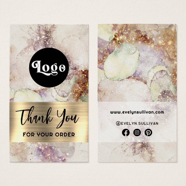 Watercolor and gold foil package insert (Front & Back)