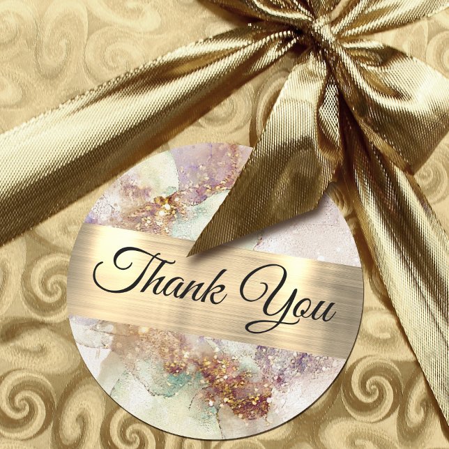 Watercolor and Gold Foil Thank you Classic Round Sticker (Creator Uploaded)