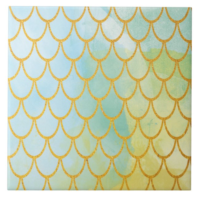 Watercolor and Gold Scales Tile (Front)
