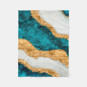 Watercolor and gold Turquoise Wave Abstract Fleece Blanket