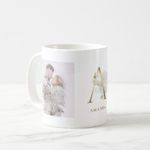 Watercolor and Gold   Two Photo Letter A Monogram Coffee Mug