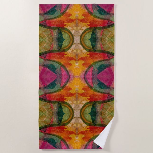 Watercolor And Ink Abstract Expressionistic Art Beach Towel (Front)