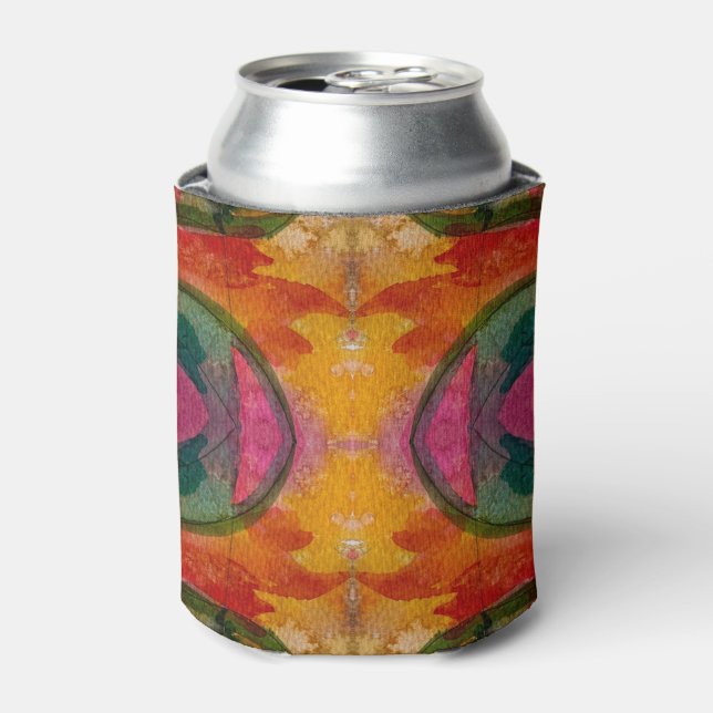 Watercolor And Ink Abstract Expressionistic Art Can Cooler (Can Front)
