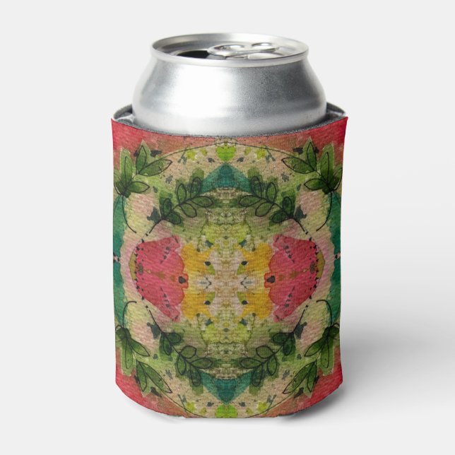 Watercolor And Ink Abstract Impressionism Art Can Cooler (Can Front)