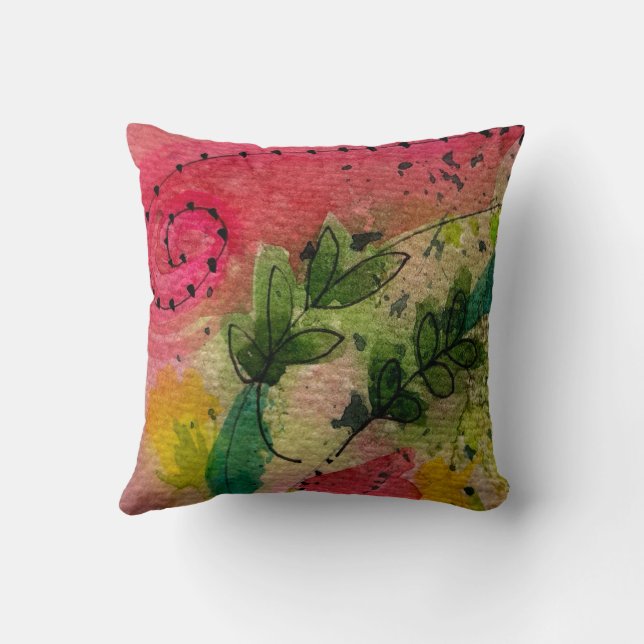 Watercolor And Ink Abstract Impressionism Art Cushion (Back)