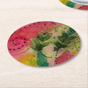Watercolor And Ink Abstract Impressionism Art Round Paper Coaster