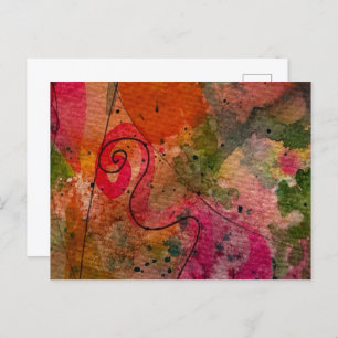 Watercolor And Ink Abstract Pretty Painting Art Postcard