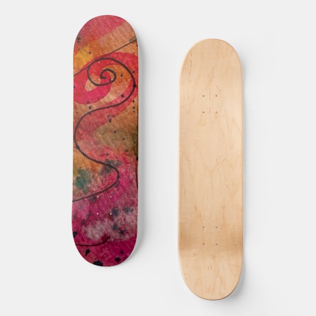 Watercolor And Ink Abstract Pretty Painting Art Skateboard (Front)