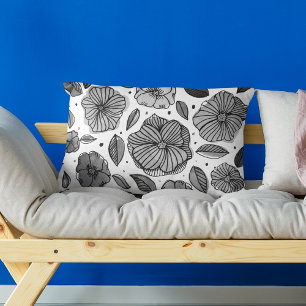 Watercolor and ink flowers – black and white decorative cushion