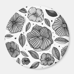 Watercolor and ink flowers – black and white magnet