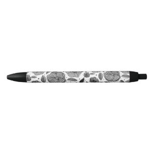 Watercolor and ink flowers – black and white pen