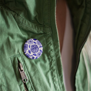 Watercolor and ink flowers – blue palette 6 cm round badge