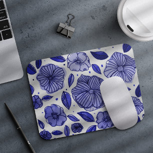 Watercolor and ink flowers – blue palette mouse mat