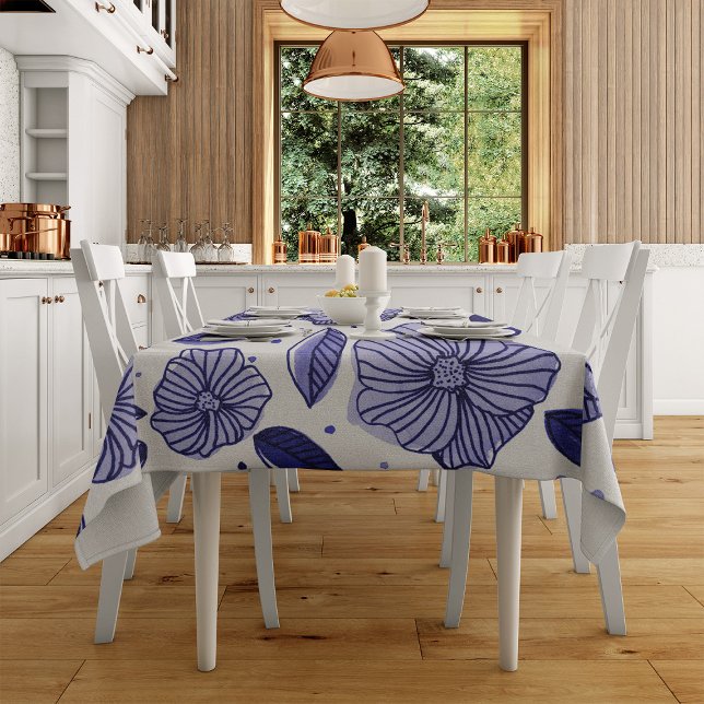 Watercolor and ink flowers – blue palette tablecloth (Creator Uploaded)