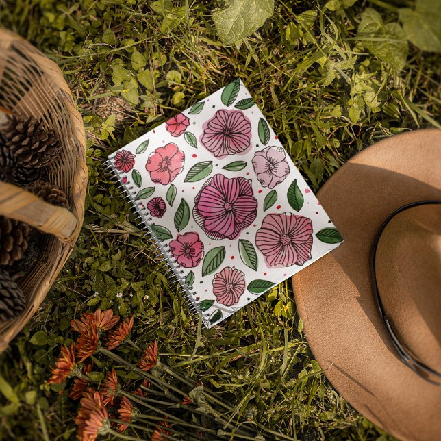 Watercolor and ink flowers – pink and green notebook (Creator Uploaded)