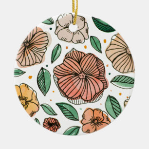 Watercolor and ink flowers – vintage palette ceramic tree decoration