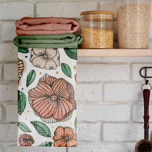 Watercolor and ink flowers – vintage palette tea towel