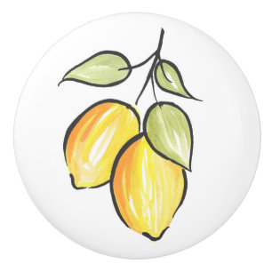Watercolor and Ink Lemons Ceramic Knob
