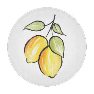 Watercolor and ink Lemons Cutting Board