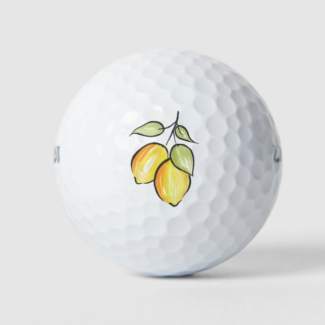 Watercolor and Ink Lemons Golf Balls (Front)