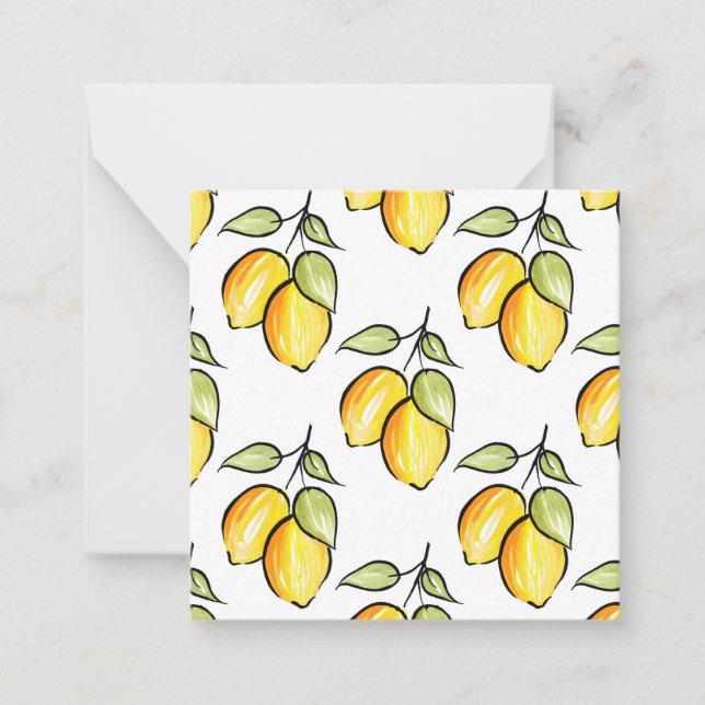 Watercolor and Ink Lemons Pattern Card (Front)