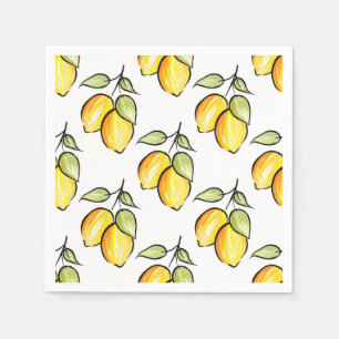 Watercolor and Ink Lemons Pattern Napkin