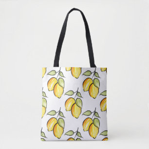 Watercolor and Ink Lemons Pattern Tote Bag