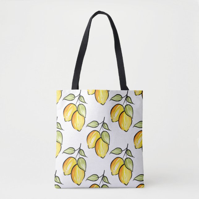 Watercolor and Ink Lemons Pattern Tote Bag (Front)