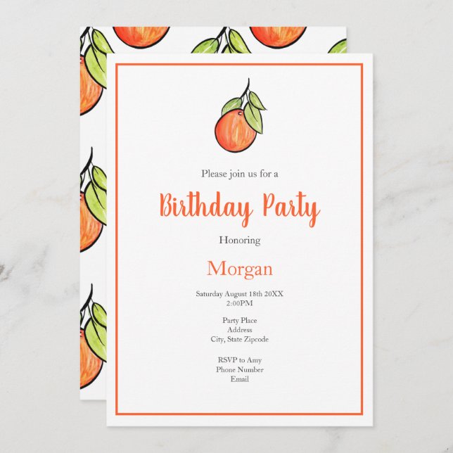 Watercolor and Ink Orange and Pattern Invitation (Front/Back)