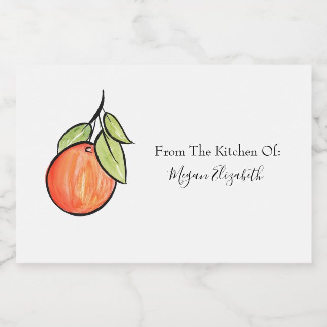  Watercolor and Ink Orange  Food Label (Single Label)