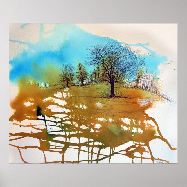 Watercolor and Inked Trees Artwork Poster (Front)
