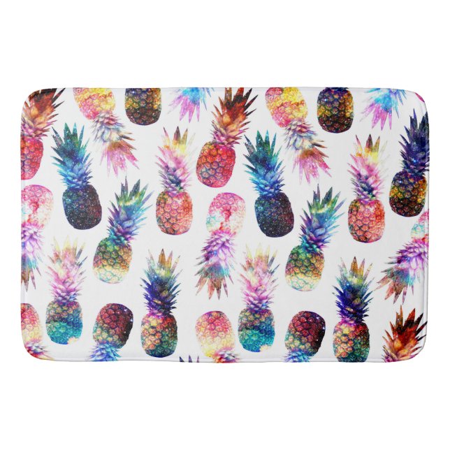 Watercolor and Nebula Pineapples Illustration Bath Mat (Front)