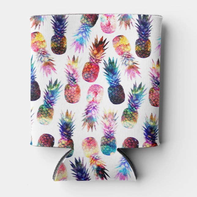 Watercolor and Nebula Pineapples Illustration Can Cooler (Front)