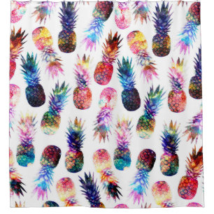 watercolor and nebula pineapples illustration shower curtain
