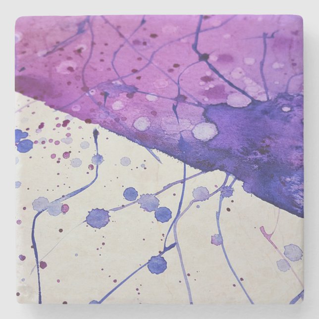 Watercolor and Paint Splatter Stone Coaster (Front)