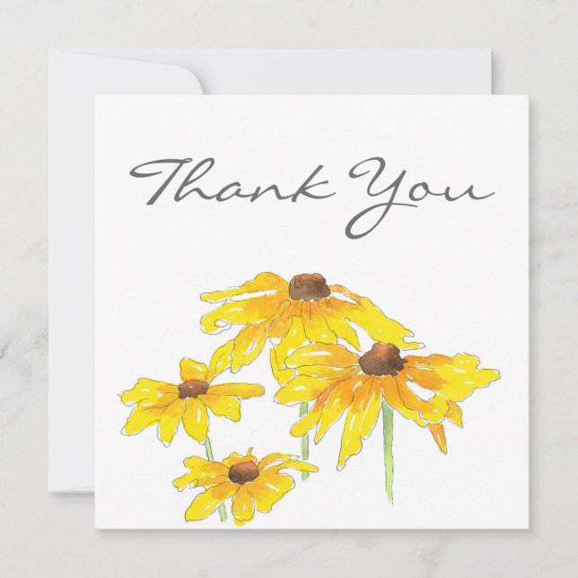 Watercolor and Pen Black Eyed Susan Thank You Card (Front)