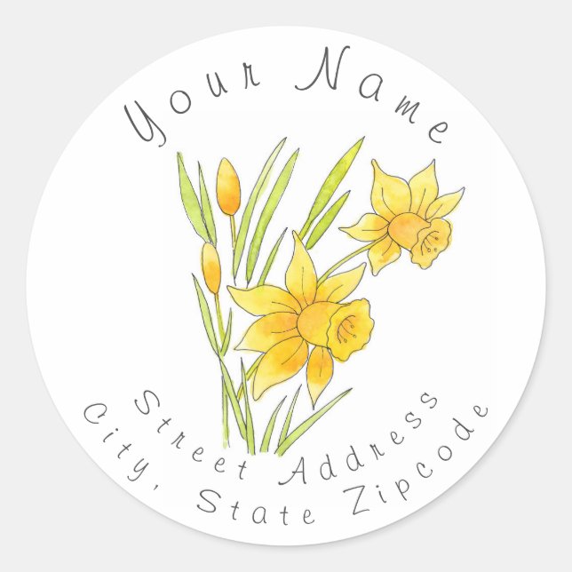 'Watercolor and Pen Daffodils' Address Label (Front)