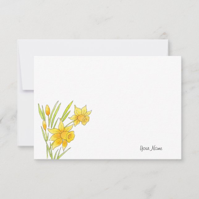 Watercolor and Pen Daffodils Card (Front)