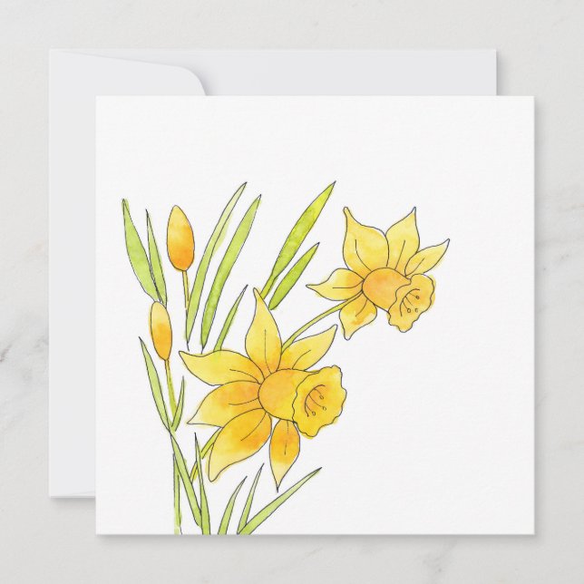 Watercolor and Pen Daffodils Card (Front)