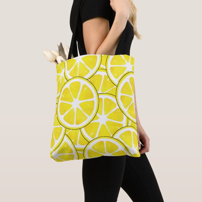 Watercolor and Pen Lemon Slices  Tote Bag (Close Up)
