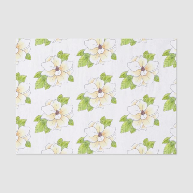 Watercolor and Pen Magnolia Flower Pattern Tissue Paper (Front)