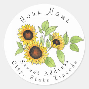 Watercolor and Pen Sunflowers Address Label