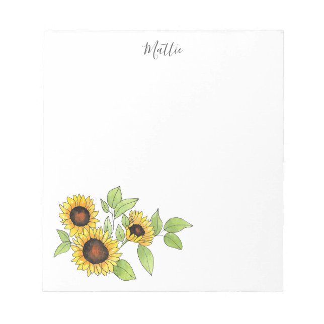 Watercolor and Pen Sunflowers Notepad (Front)