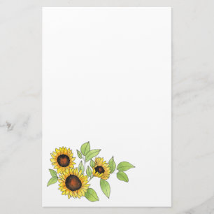 Watercolor and Pen Sunflowers Stationery