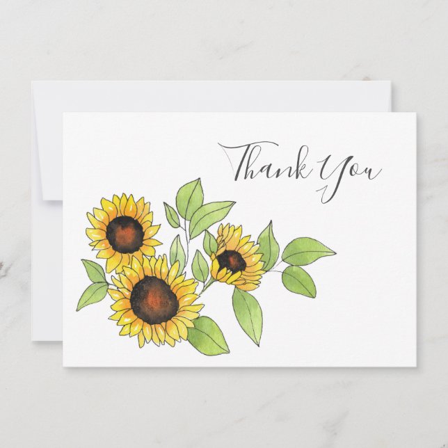 Watercolor and Pen Sunflowers Thank You Card (Front)