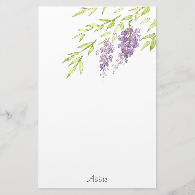 Watercolor and Pen Wisteria Stationery (Front)
