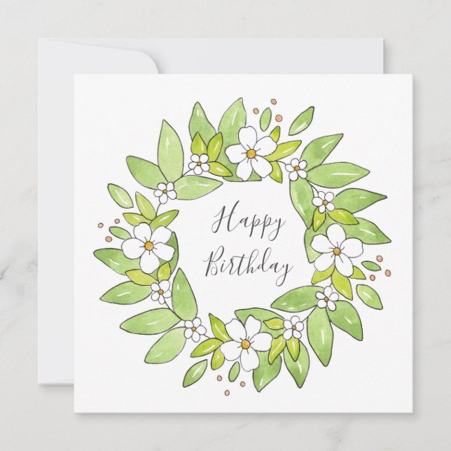 Watercolor and Pen Wreath Card (Front)