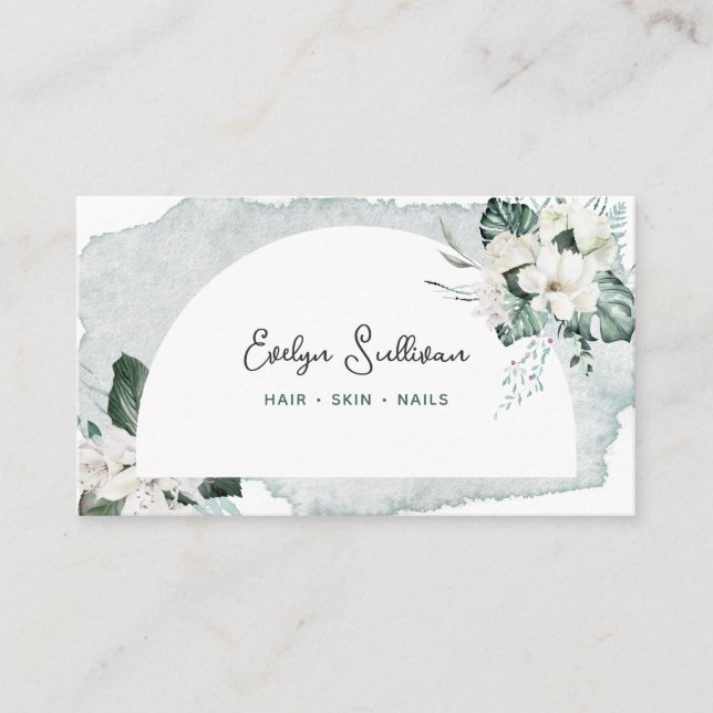Watercolor and white flowers business card (Front)